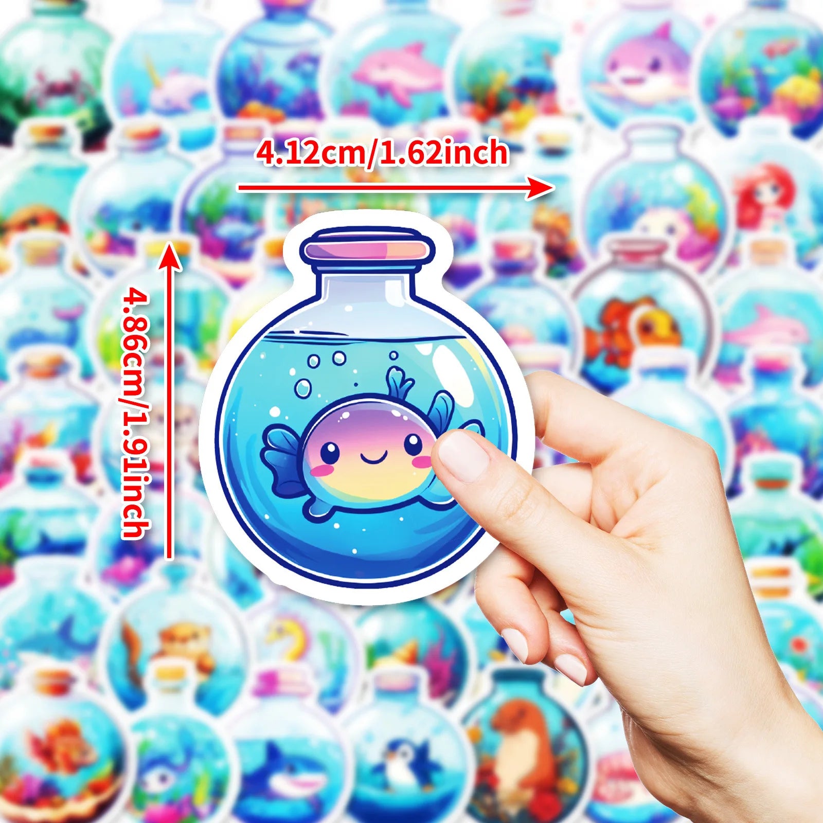 50-Pack Round Underwater World Cartoon Ocean Creature Stickers for Student Stationery Notebook Diary Luggage Decoration