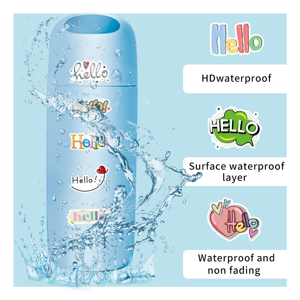 50-Pack Cartoon Greeting Hello Sticker Waterproof Decor for Phone Tablet Guitar Notebook Luggage Durable Cartoon Hello Stickers