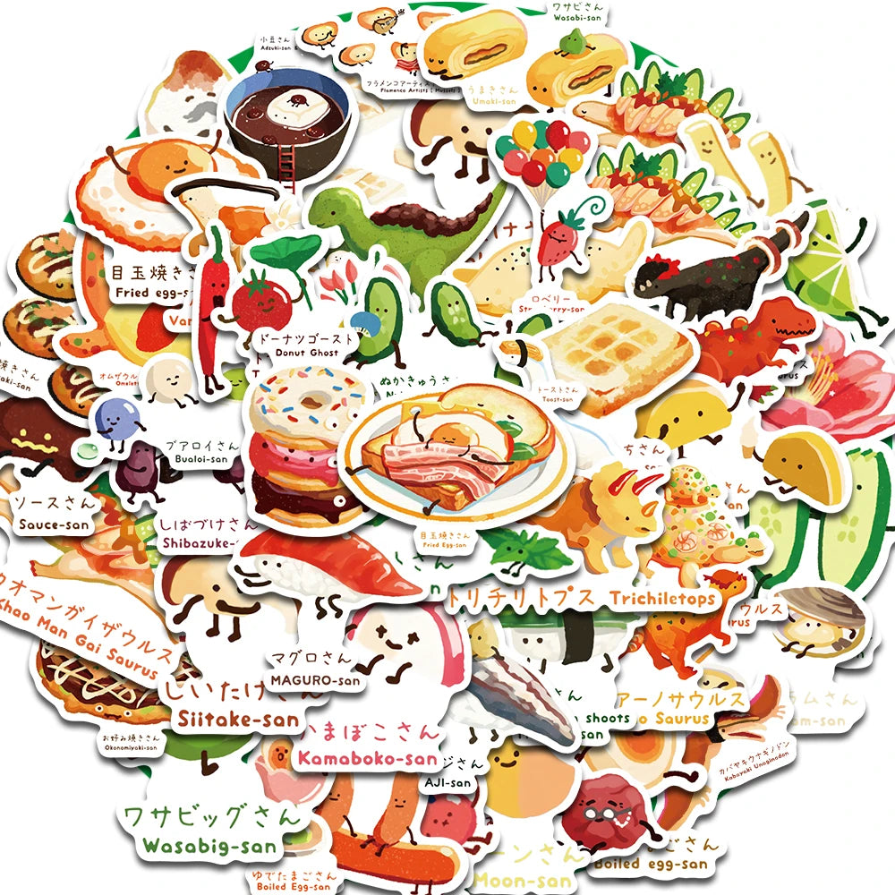 50PCS Japanese Dinosaur Themed Recipe Decor Wall Art Stickers Cartoon Decal For Graffiti Laptop Luggage Phone Scrapbook Stickers
