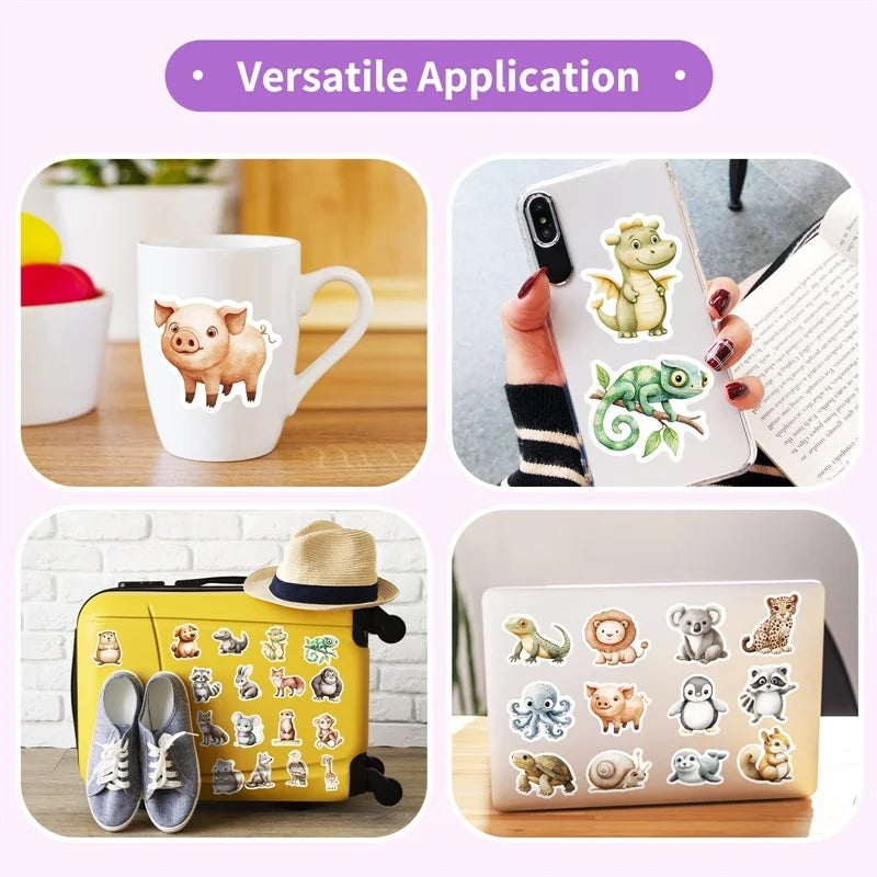 10/30/50PCS 3D Simple Animal Sticky PVC Sticker Aesthetic Children's Stationery DIY Decoration Scrapbooking School Supplies