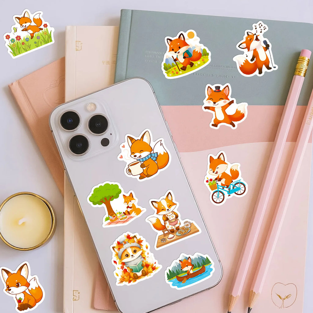 56/112 Pcs Cartoon Fox Doodle Stickers Creative Handmade DIY Toy for Stationery Box Desk Notebook Fridge Drawer Guitar Decals