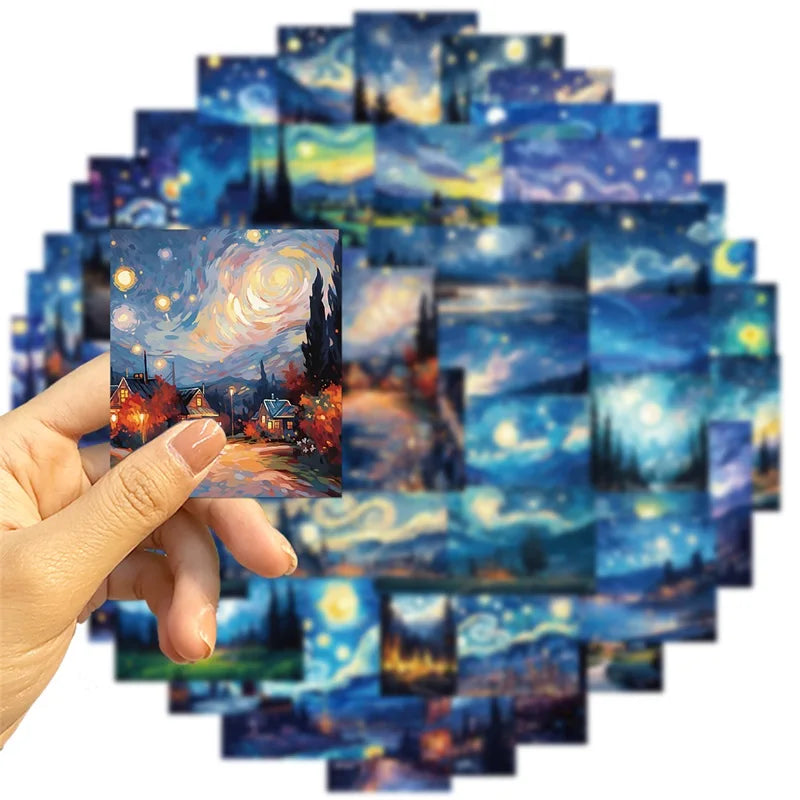 10/30/50PCS Cartoon Starry Sky Paint PVC Sticker Aesthetic Decoration Scrapbooking Sketchbook Korean Stationery School Supplies