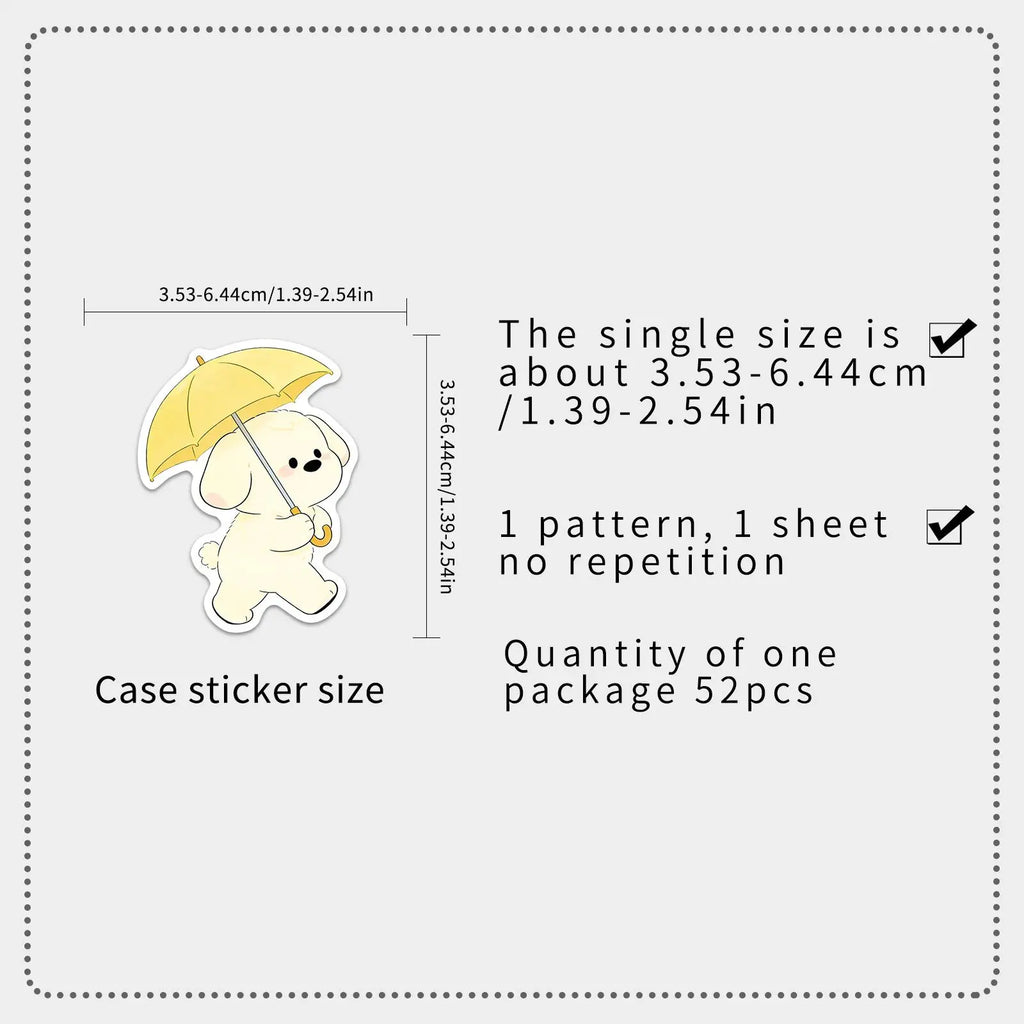 52/104 PCS Spring Dog Stickers Cute Pet Animal Girl Heart Hand drawn Waterproof Decorative Milk Tea Cup Stickers