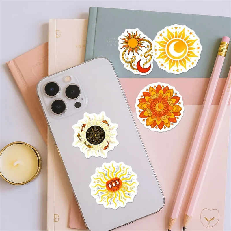 10/30/50PCS Yellow Datura Sun Sticky PVC Sticker Stationery DIY Laptop Luggage Skateboard Decoration Scrapbooking for Kids