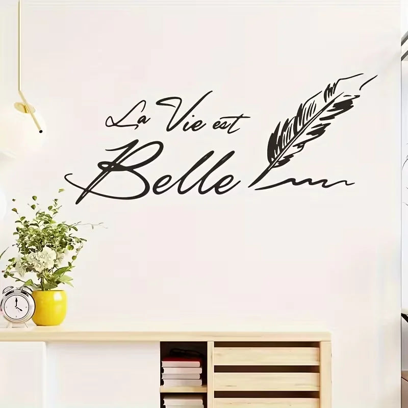 Chic Feather & English Slogan Wall Decal - Self-Adhesive, No Power Needed - Perfect for Living Room, Study, or Entryway Home Dec