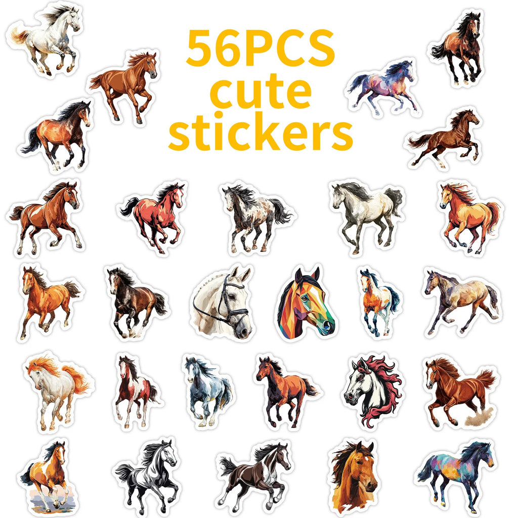 56/112PCS Dynamic Running Horse Stickers Oil Painting Horse Pattern Handmade Account Decoration Retro Animal Stickers