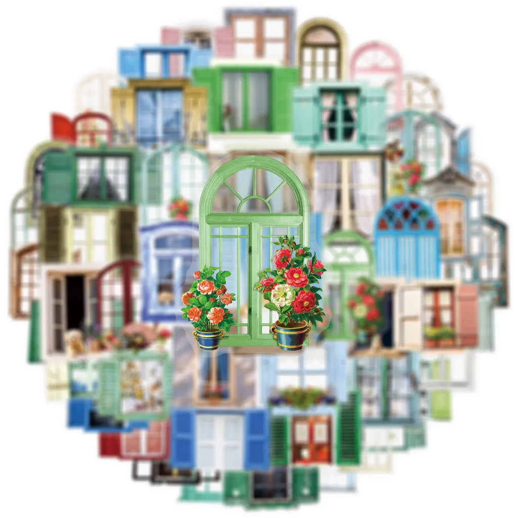 50/100PCS Transparent PET Cartoon Window Sticker Material Hollow Diary Notebook Decorative Stationery Sticker