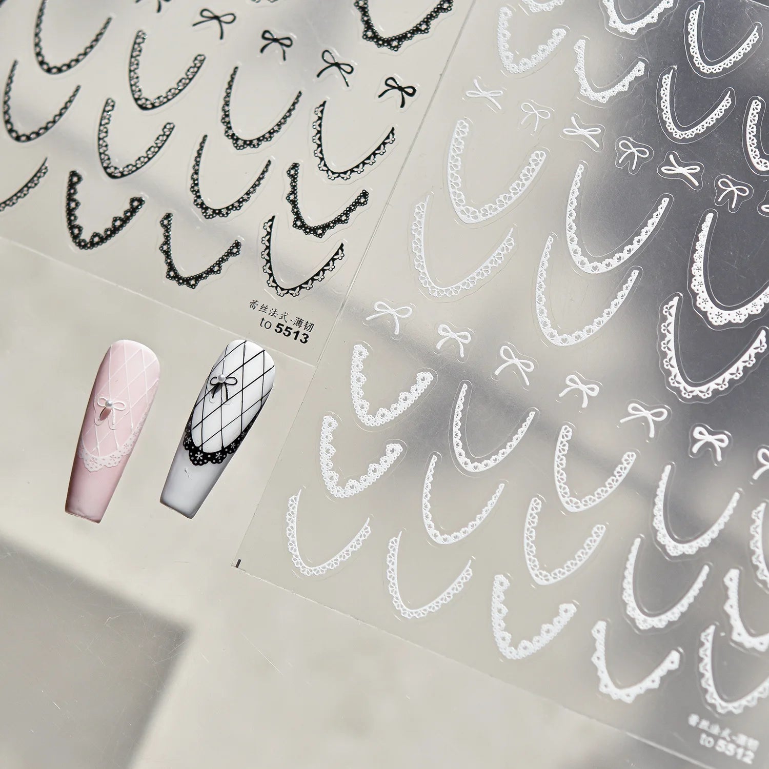 Lace French Nail Art Stickers 3D Thin and Tough Ballet-style Nail Decorations Stickers Colors French Bow Love Adhesive Decals