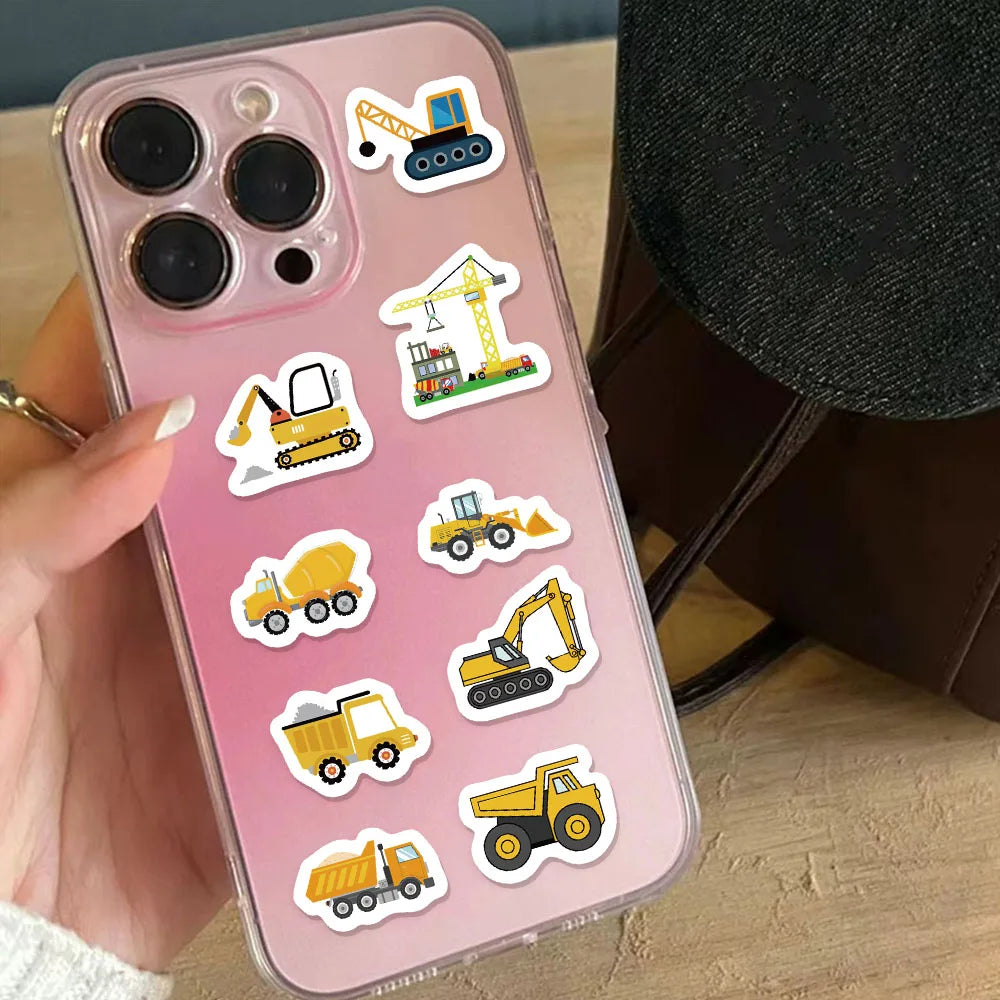 500PCS Cartoon Engineering Excavator Vehicle Creative Graffiti Stickers DIY Luggage Audio Skateboard Small Pattern Stickers