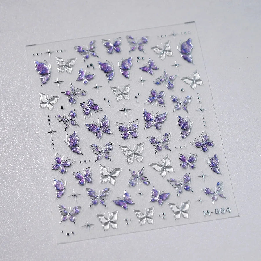 5D Butterfly Nail Stickers Sparkling Jelly Butterfly Nail Art Sticker Decorations Decals DIY Self Adhesive Slider Manicure Parts
