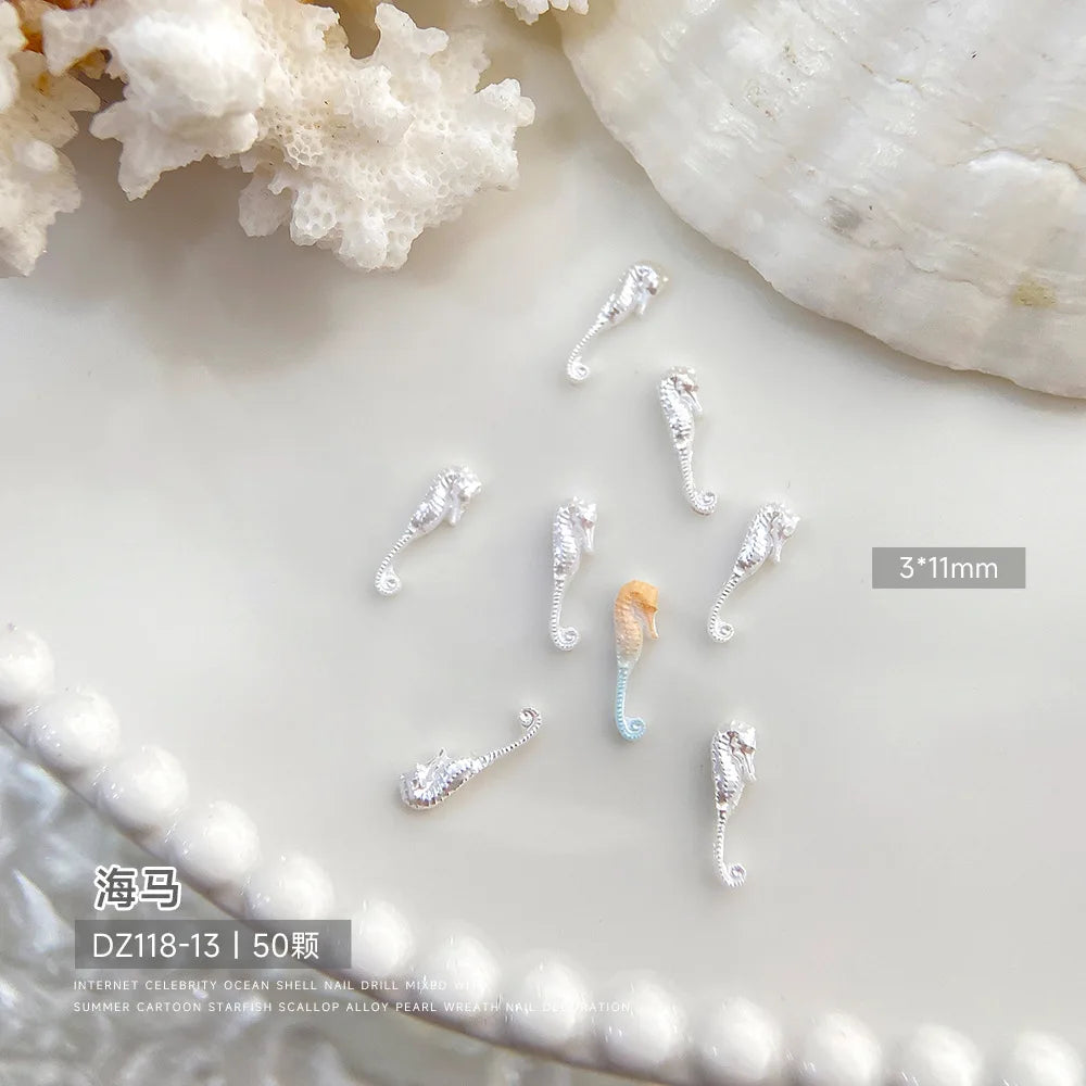30pcs Ocean Shell Pearl Nail Charms Accessories Pearlescent Shell Aurora Nail Art Rhinestones DIY 3D Cute Nail Decorations Parts