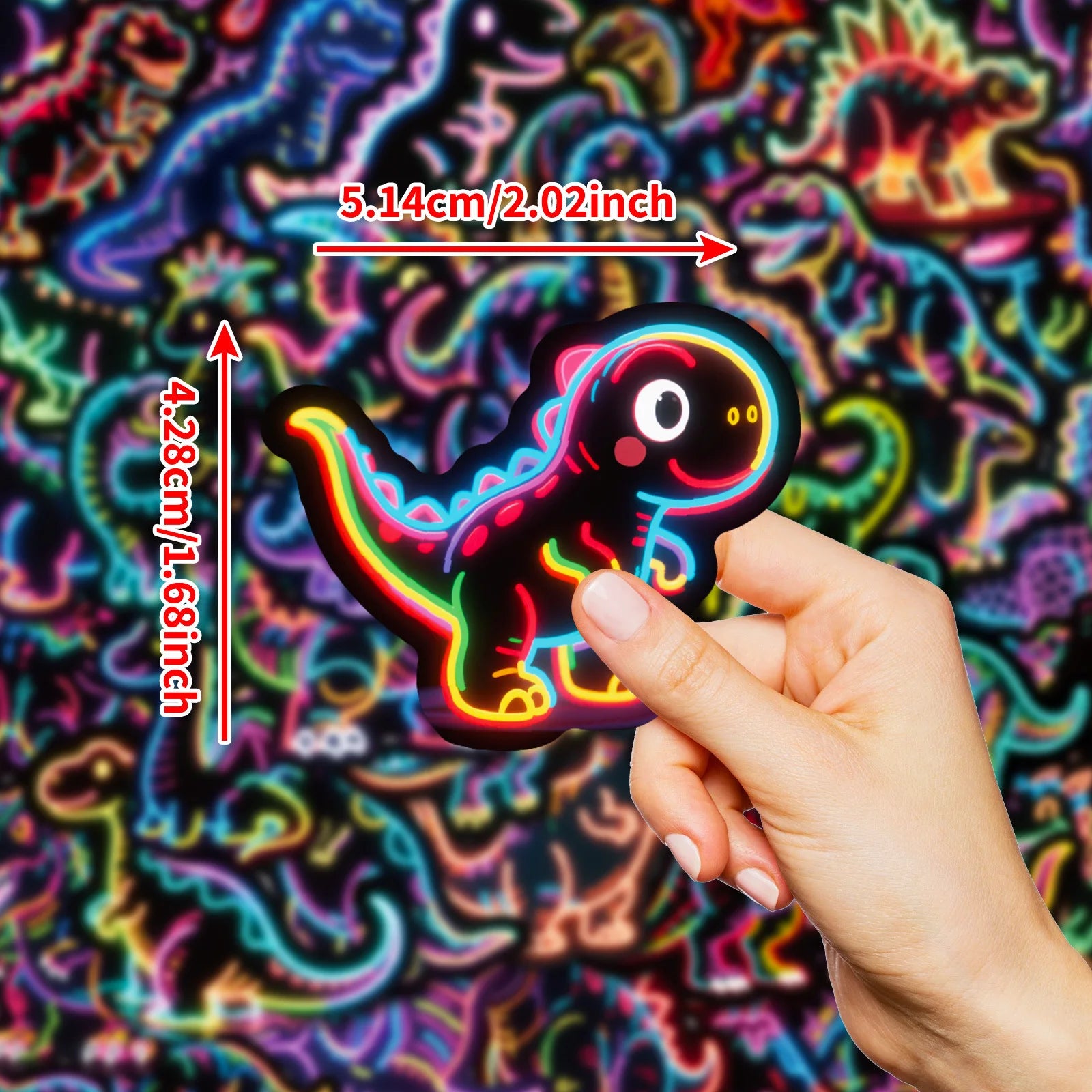 56PCS Neon Dinosaur Cartoon Graffiti Stickers Color Dinosaur DIY Guitar Skateboarding Sticker