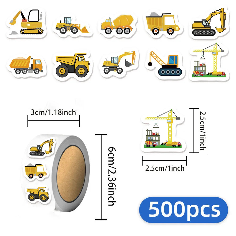 500PCS Cartoon Engineering Excavator Vehicle Creative Graffiti Stickers DIY Luggage Audio Skateboard Small Pattern Stickers