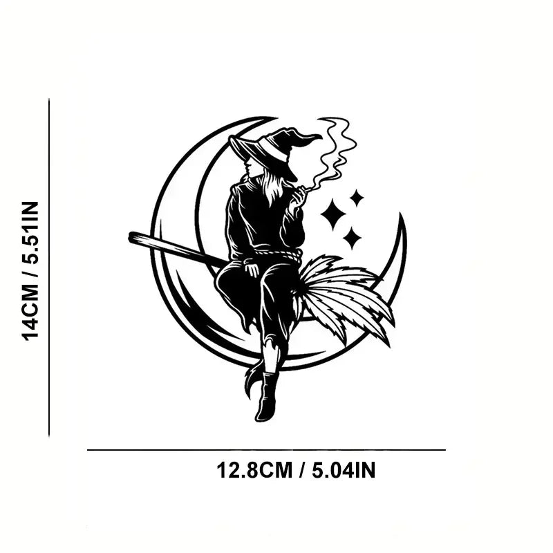 Witch Smoking Night Moon Car Stickers, For Laptop Water Bottle Car Truck Van SUV, Motorcycle Vehicle Window Wall Cup Decals, Aut