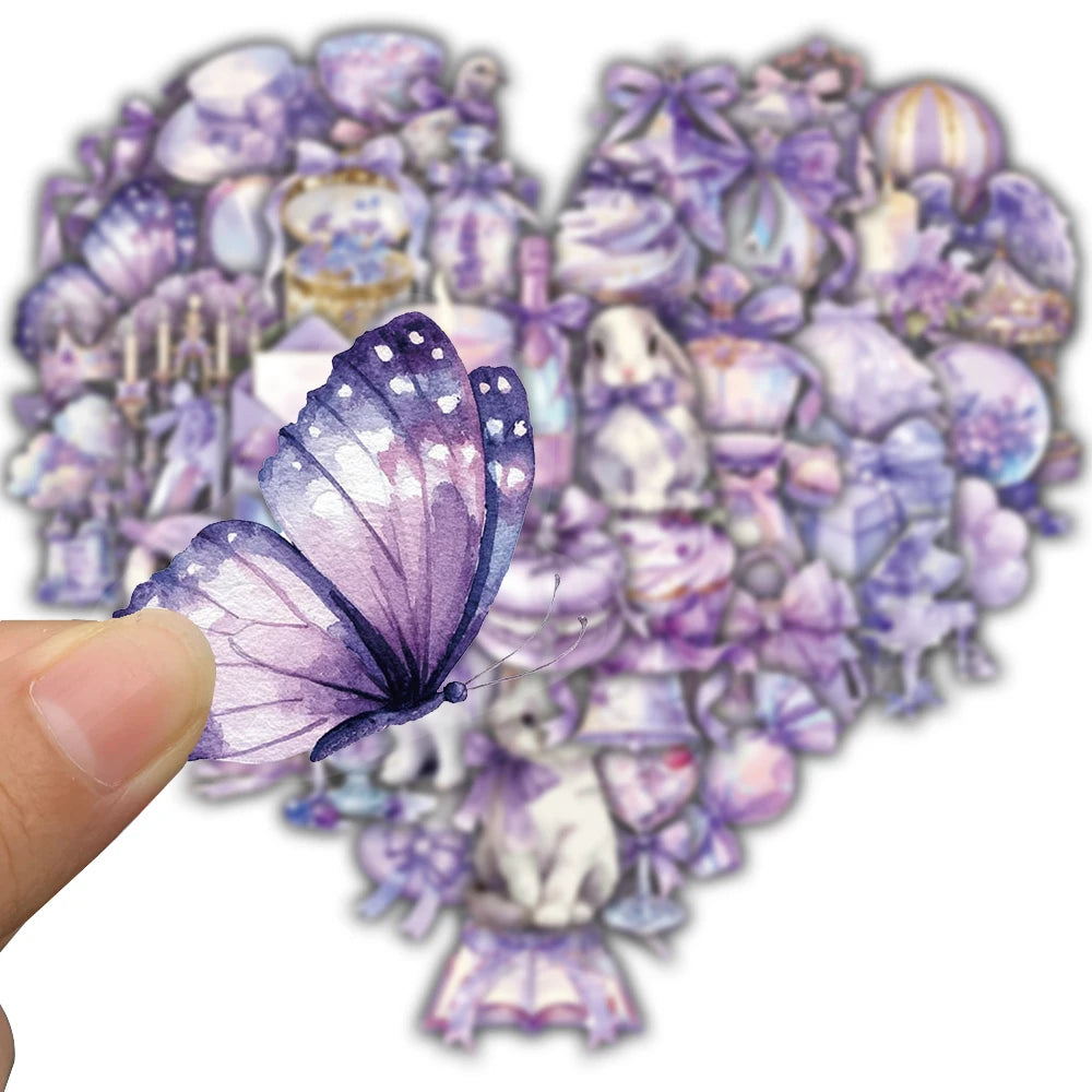50PCS Purple Dream Sticker Creative Harajuku Aesthetic Bicycle Graffiti Cartoon Phone Stationery Cafe Bicycle Decoration Sticker