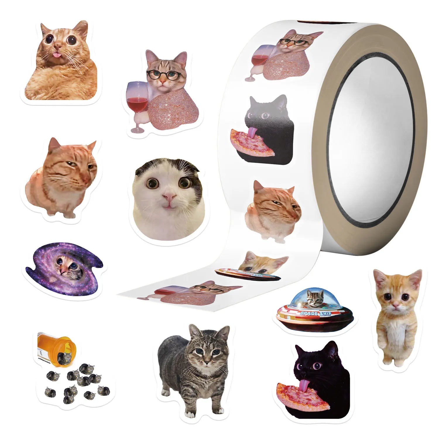 500PCS/Roll Adhesive Tape Cartoon Cute Cat Decoration Letter Seal Children Stationery Notebook Reward Sticker