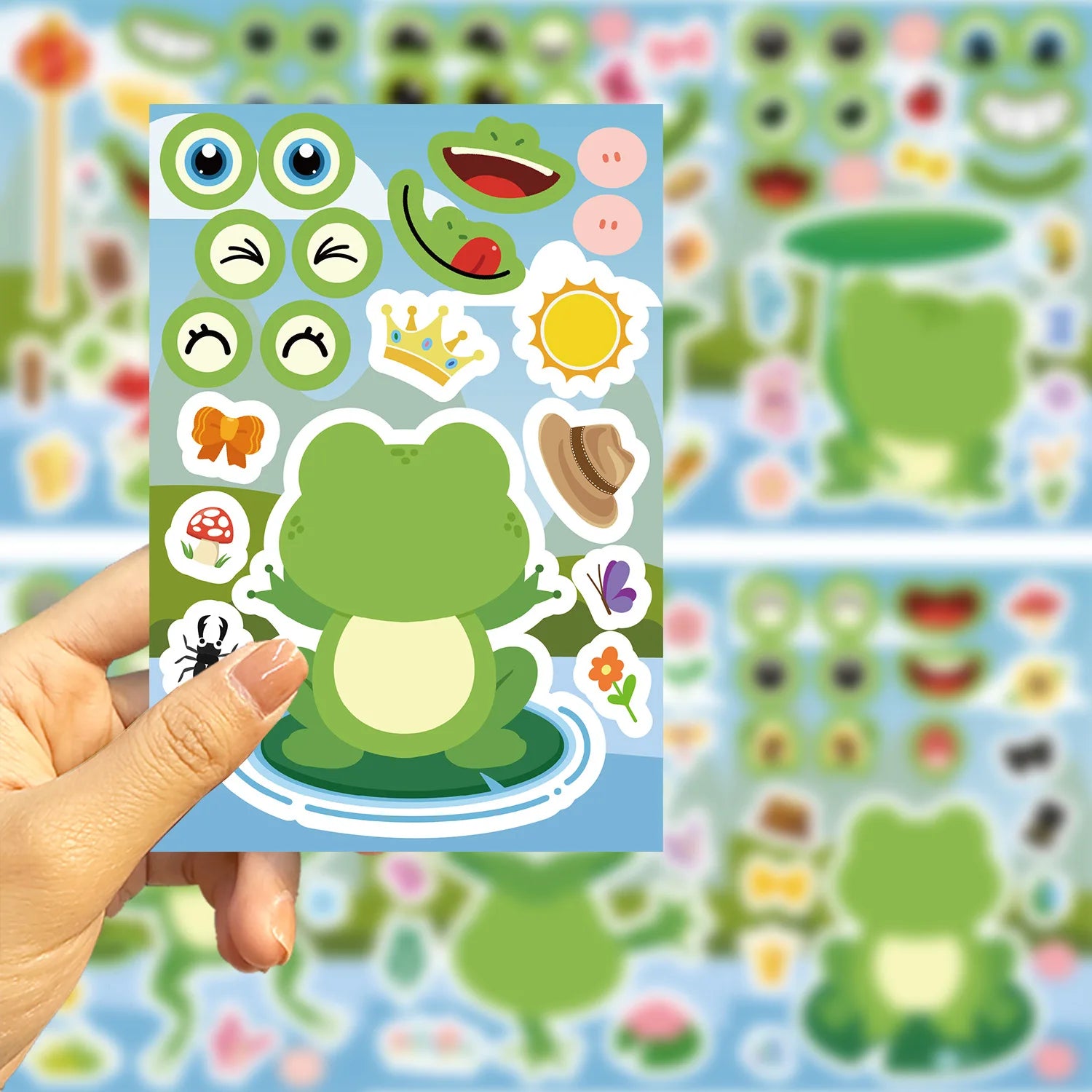 8/16/24Pcs Cartoon Frog Puzzle Large Size Make a Face Stickers for DIY Toys Decoration on Suitcase Fridge Album Notebook Decals