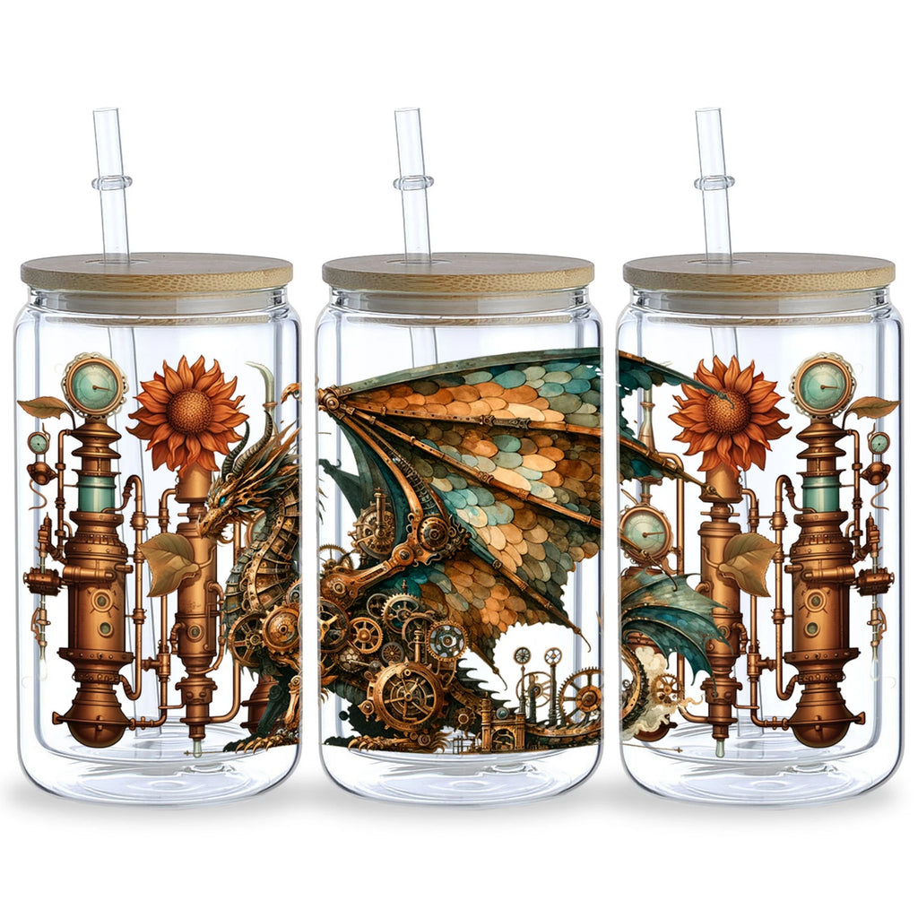 5 sheets Steampunk UV DTF cup stickers, DTF friction transfer stickers, 16oz glass cup waterproof cartoon transfer stickers