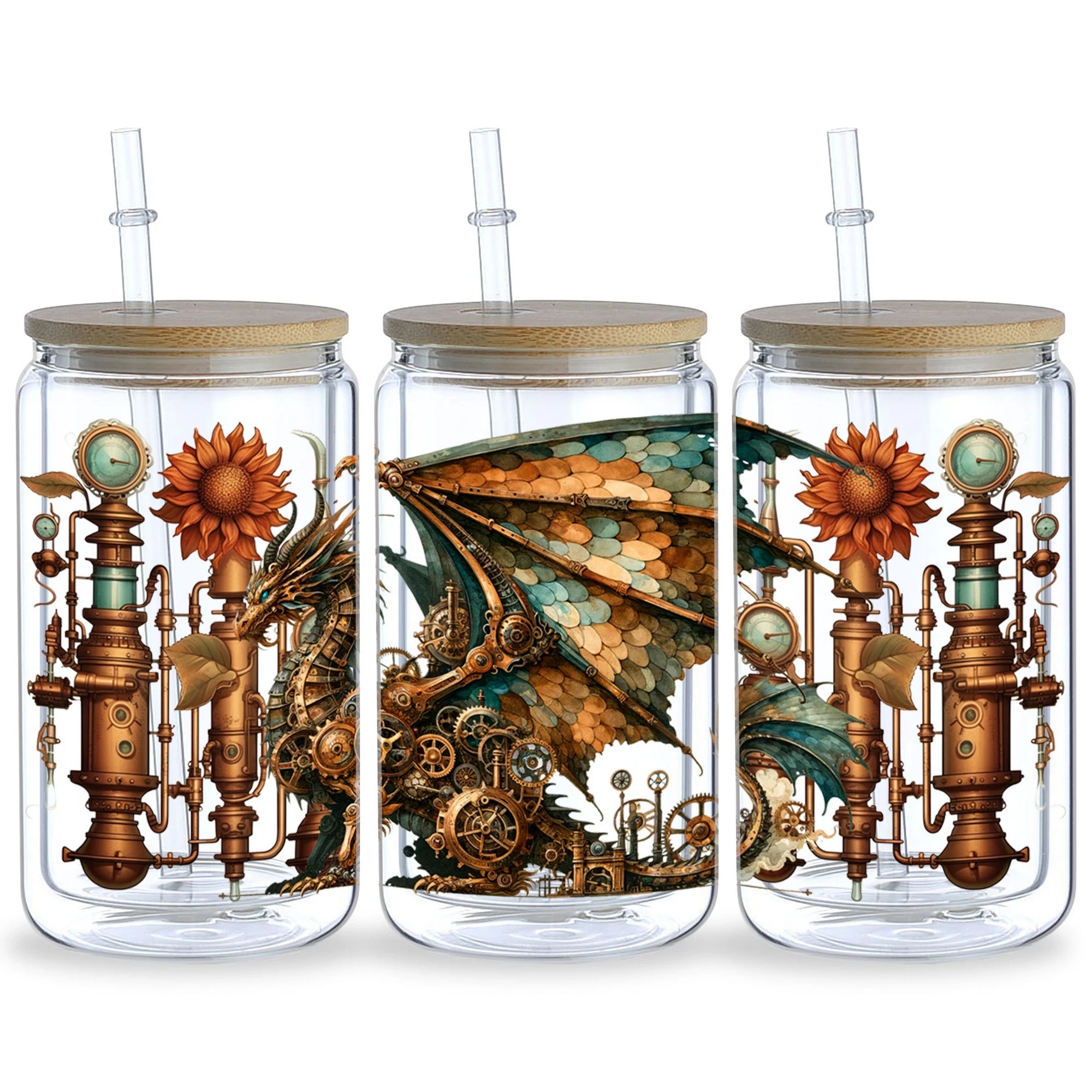 5 sheets Steampunk UV DTF cup stickers, DTF friction transfer stickers, 16oz glass cup waterproof cartoon transfer stickers