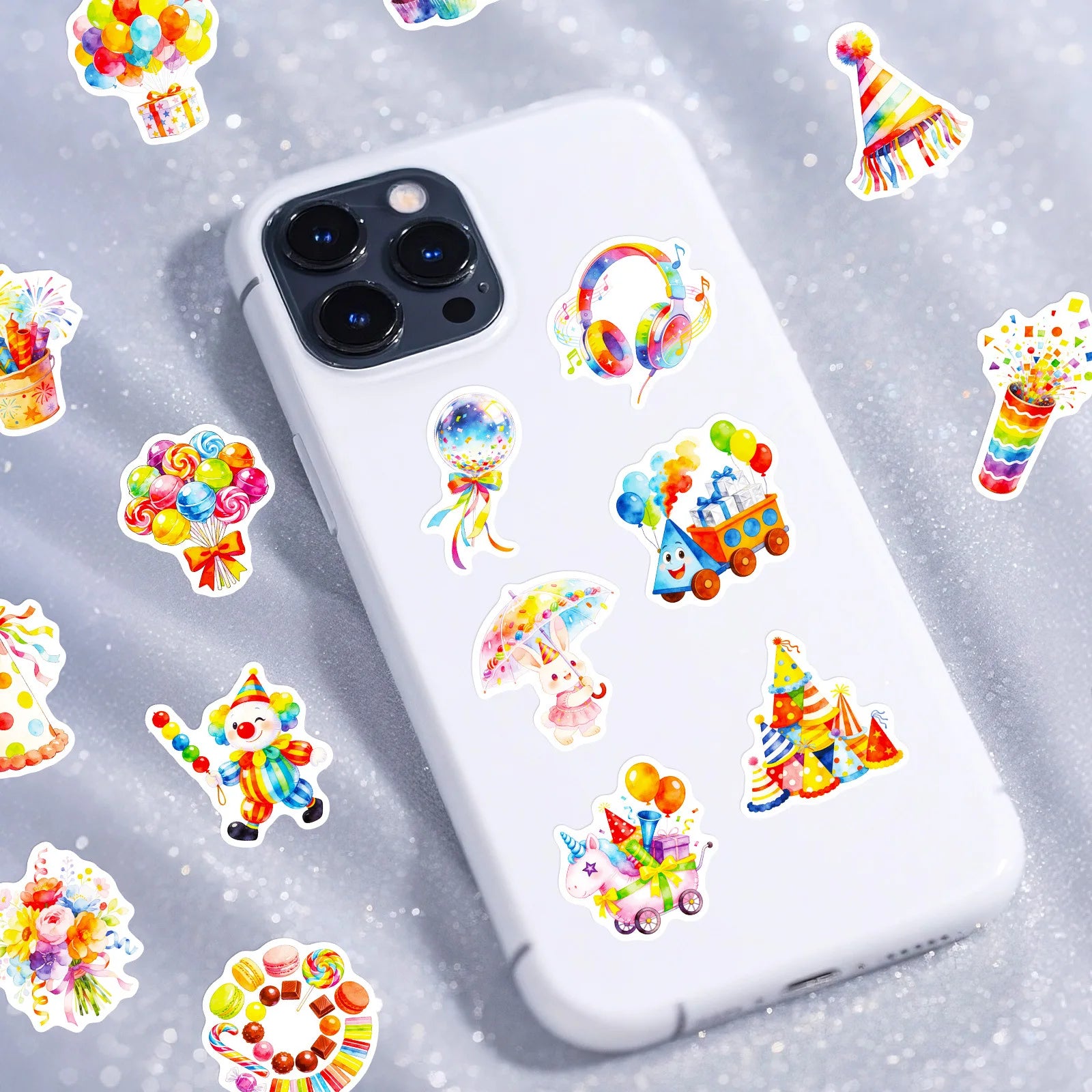 56PCS Watercolor Birthday Party Graffiti Stickers Balloon Cake Candy Elements Student Stationery Notebook Birthday Gift Stickers