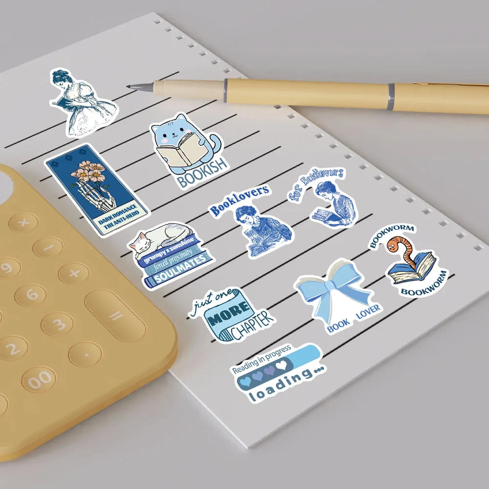 50PCS Blue Bookish Sticker Computer Graffiti DIY Case Desktop Phone Creative Art Picture Community DIY Decoration Stickers ﻿