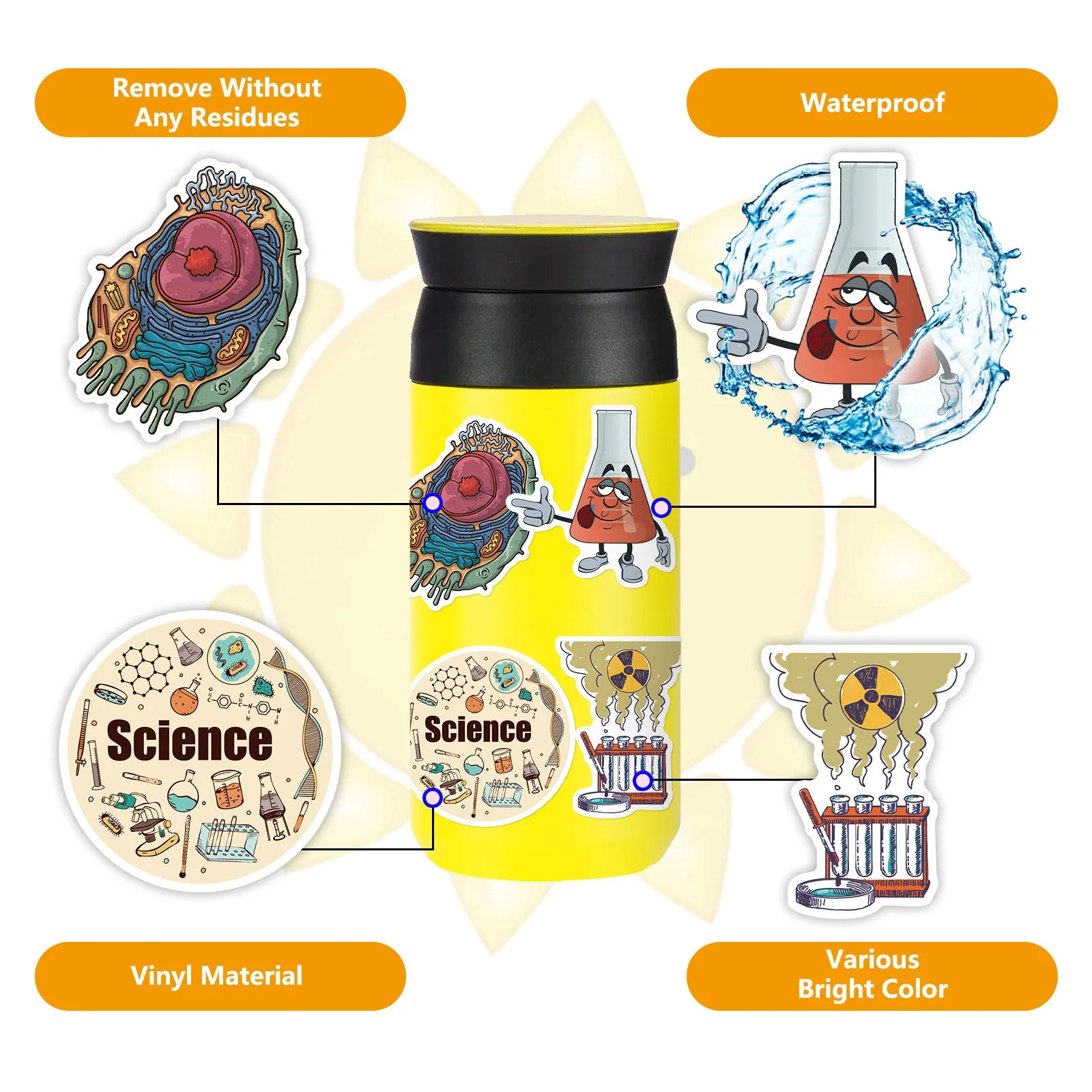 50/100PCS Chemical Equipment Laboratory Science Cartoon Laboratory Supplies Stickers Computer Notebook Stationery Stickers