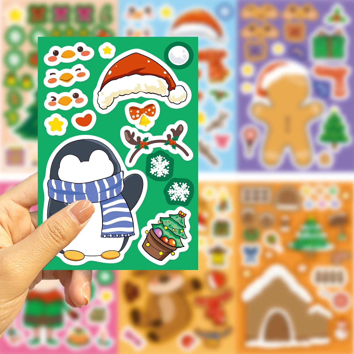 8/16/24PCS Changing Face Puzzle Stickers Cartoon Christmas Make a Face Stickers DIY Handicrafts Waterproof Stationery Notebook S