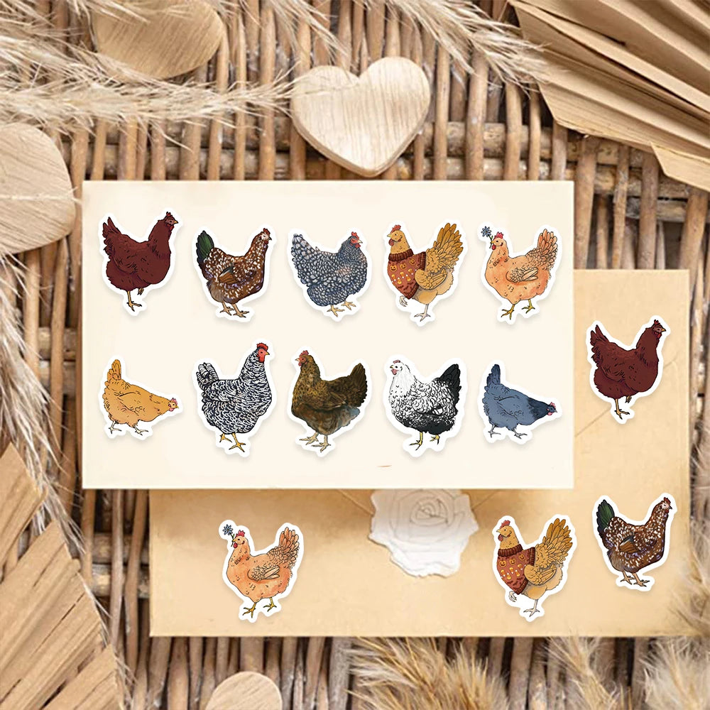 500PCS Cartoon Old Hen Learning Reward Stickers 10 sheets 2.5cm/1.0-inch Chicken Learning Reward Set Party Gift Stamps