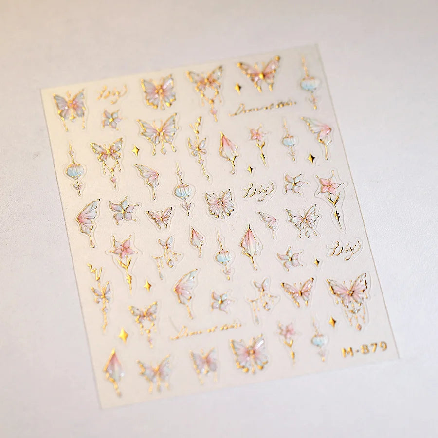 5D Butterfly Nail Stickers Sparkling Jelly Butterfly Nail Art Sticker Decorations Decals DIY Self Adhesive Slider Manicure Parts