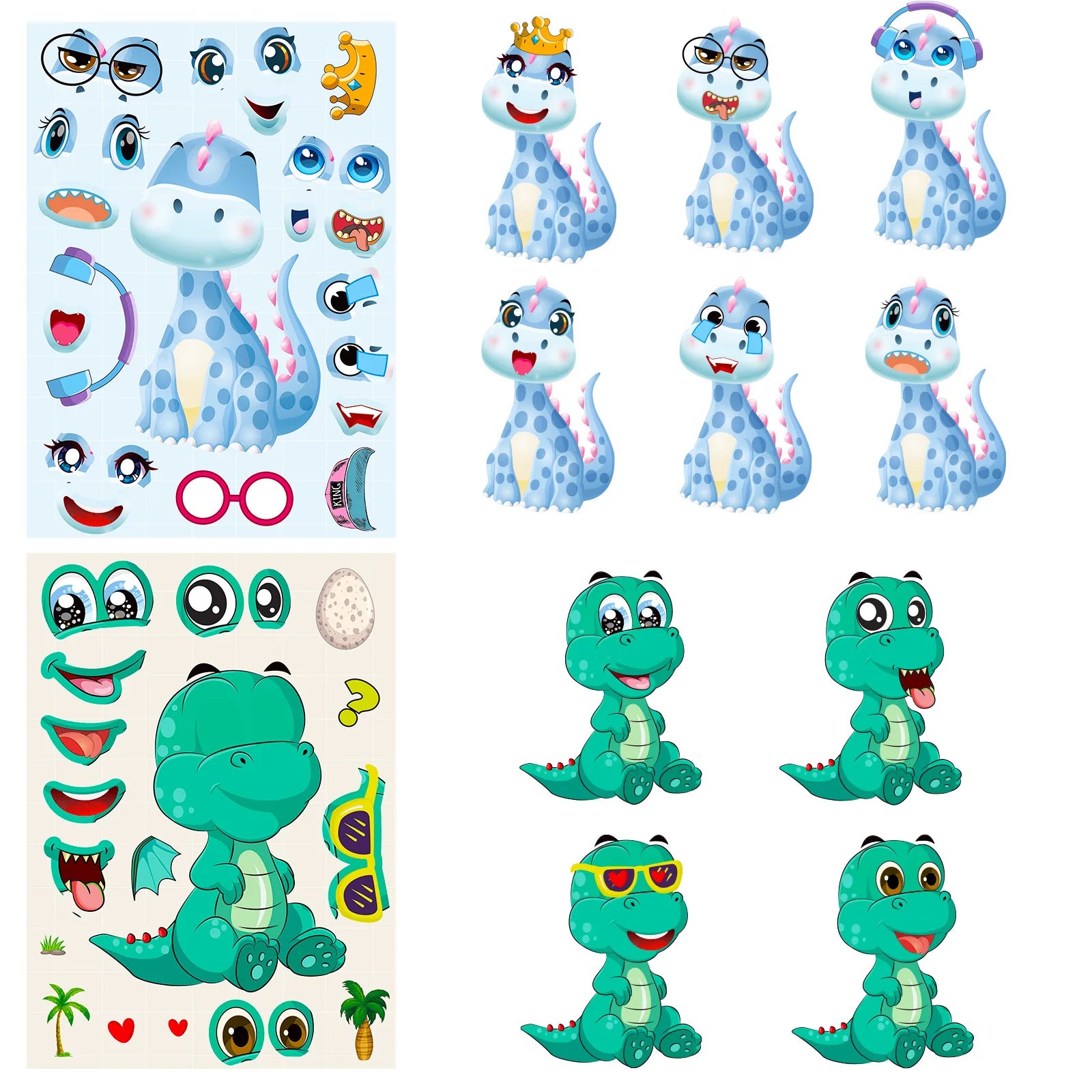 6/12 Pcs Large Cartoon Animal Make A Face Puzzle Relocatable Stickers DIY Game for Scrapbook Desk Stationery Box Helmet Phone