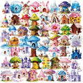 56PCS Fairy Tale Mushroom PET Sticky Sticker Aesthetic Tear Open DIY Decoration Scrapbooking Stationery Supplies for Kids
