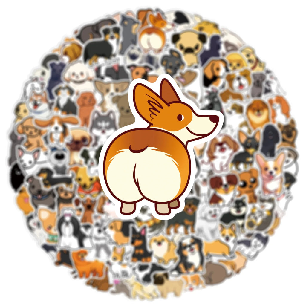 100 Pcs Small Size Cute Dog Graffiti Stickers, Water Cup Stationery Box DIY Decorative Waterproof Stickers