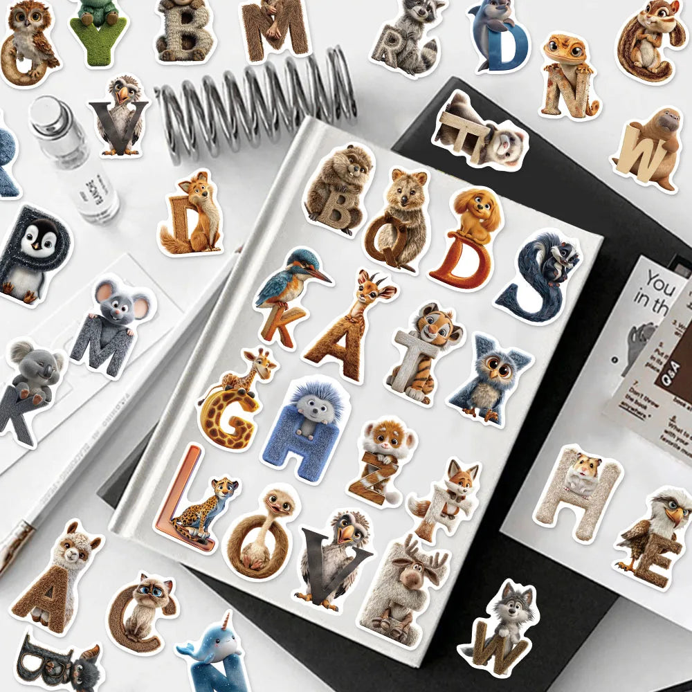 50PCS Cartoon Letter Animal Learning Reward Sticker Pack DIY Brochure Decoration Tablet Laptop Toy Stickers