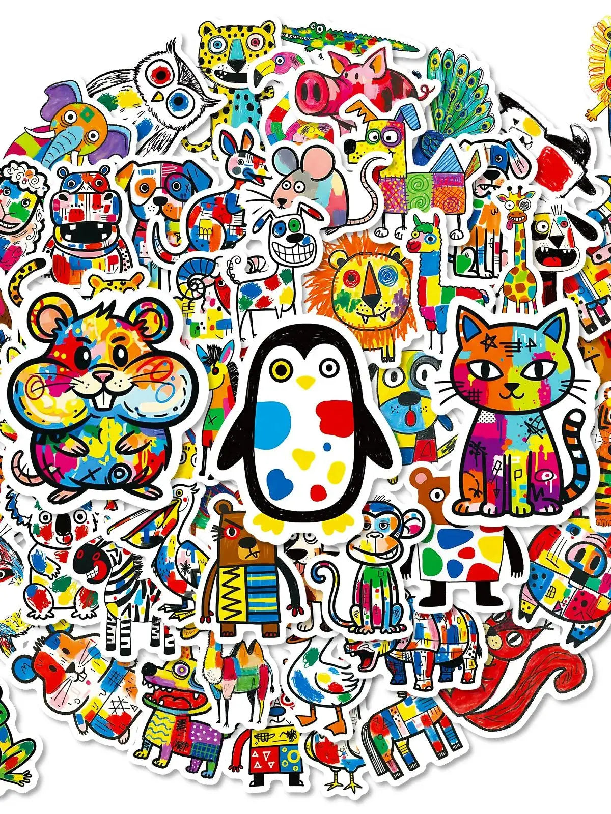 56/112 Pcs New Abstract Patch Colorful Doodle Animal Cartoon Stickers for Unique Funny Decor Suitcase Stationery Box Notebook