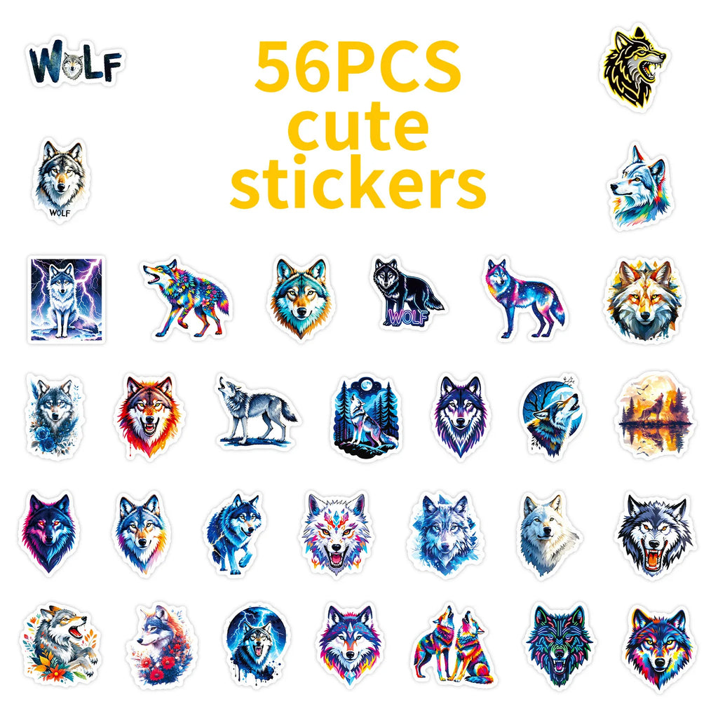 56/112 Pcs Cool Vivid Coyote Doodle Stickers Strong Adhesive for Stationery Box Pen Holder Phone Laptop Skateboard Surfboard