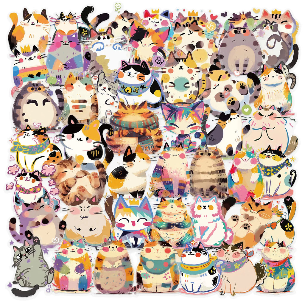 50PCS Kids Cute Cartoon Cat Dog Meme/Kitten Sticker Pack Waterproof Transparent PET Decor Guitar Notebook Stickers