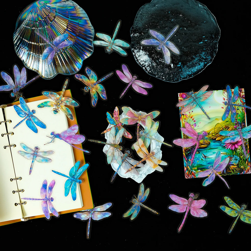 30 Pcs Transparent Laser Insect Dragonfly Elements PET Stickers for 3D Decoration Bronzing Stickers