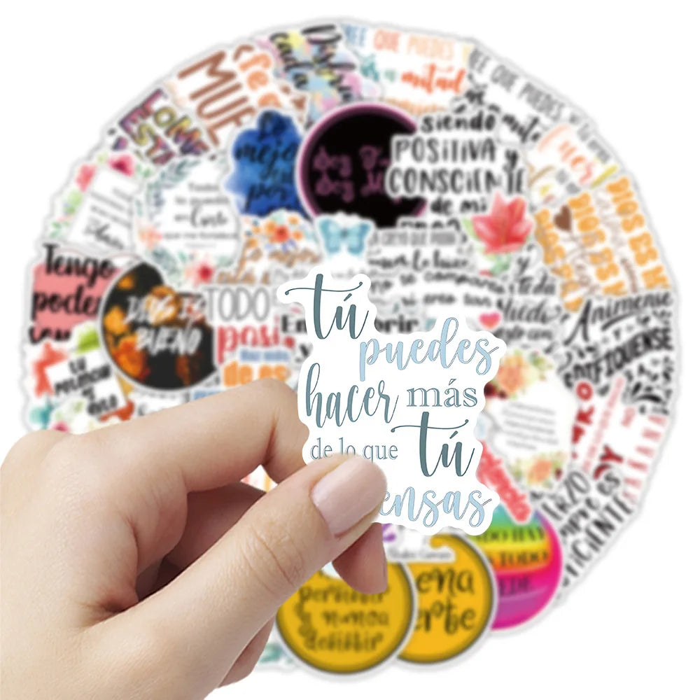 50PCS Spanish Motivational Phrase Stickers for Decor Water Bottles Desktop Computers Cars Stationery Notebooks Stickers