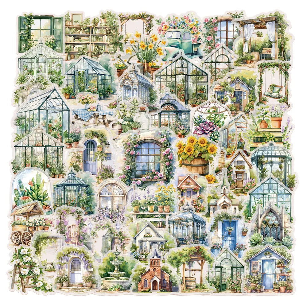 50PCS Flower Field Cottage Cartoon Stickers DIY Scrapbooking Guitar Snowboard Motorcycle Luggage PET Sticker