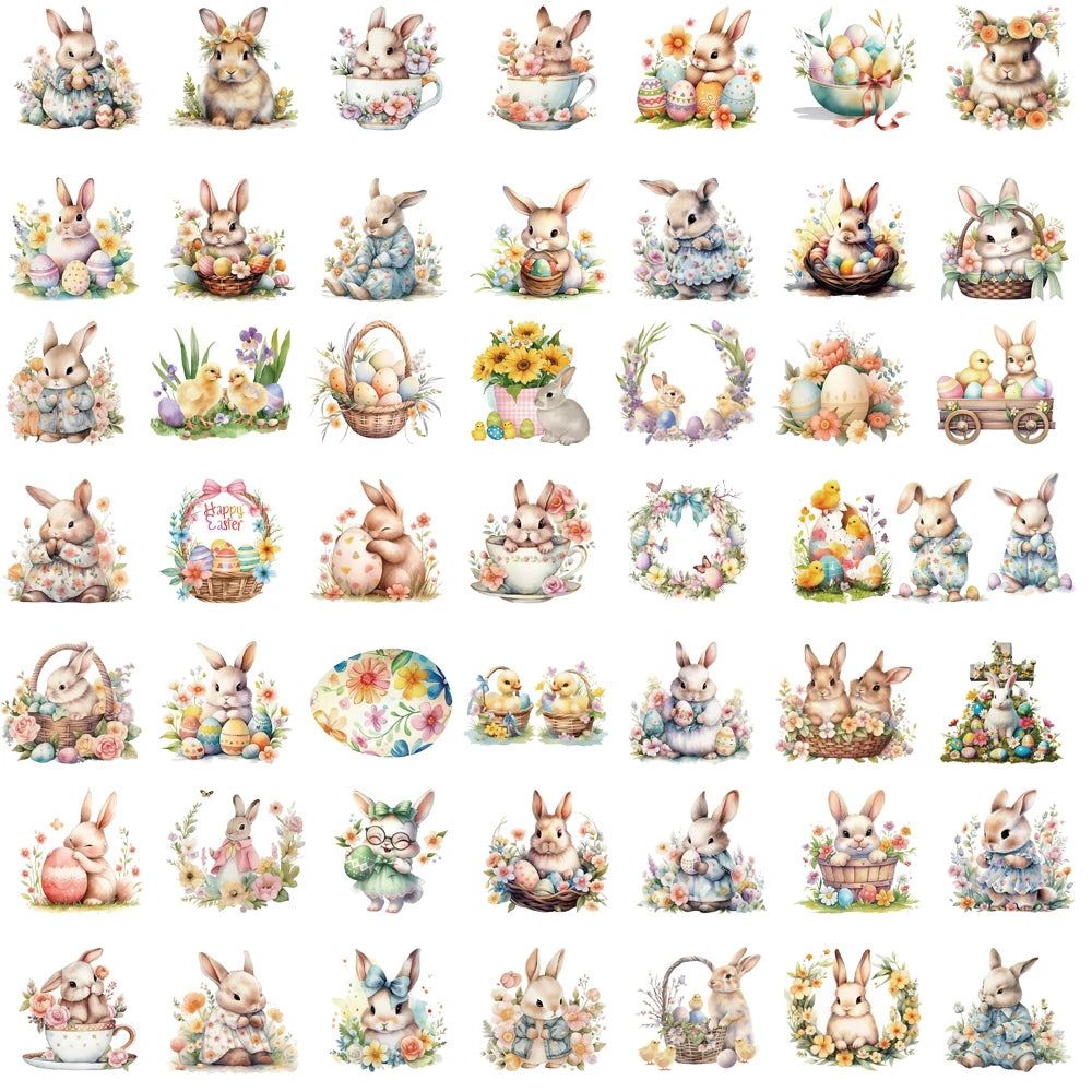50PCS Easter Egg Bunny Stickers Notebook Decals Decoration DIY Phone Cartoon Skateboard Laptop Phone Stationery Suitcase Gifts