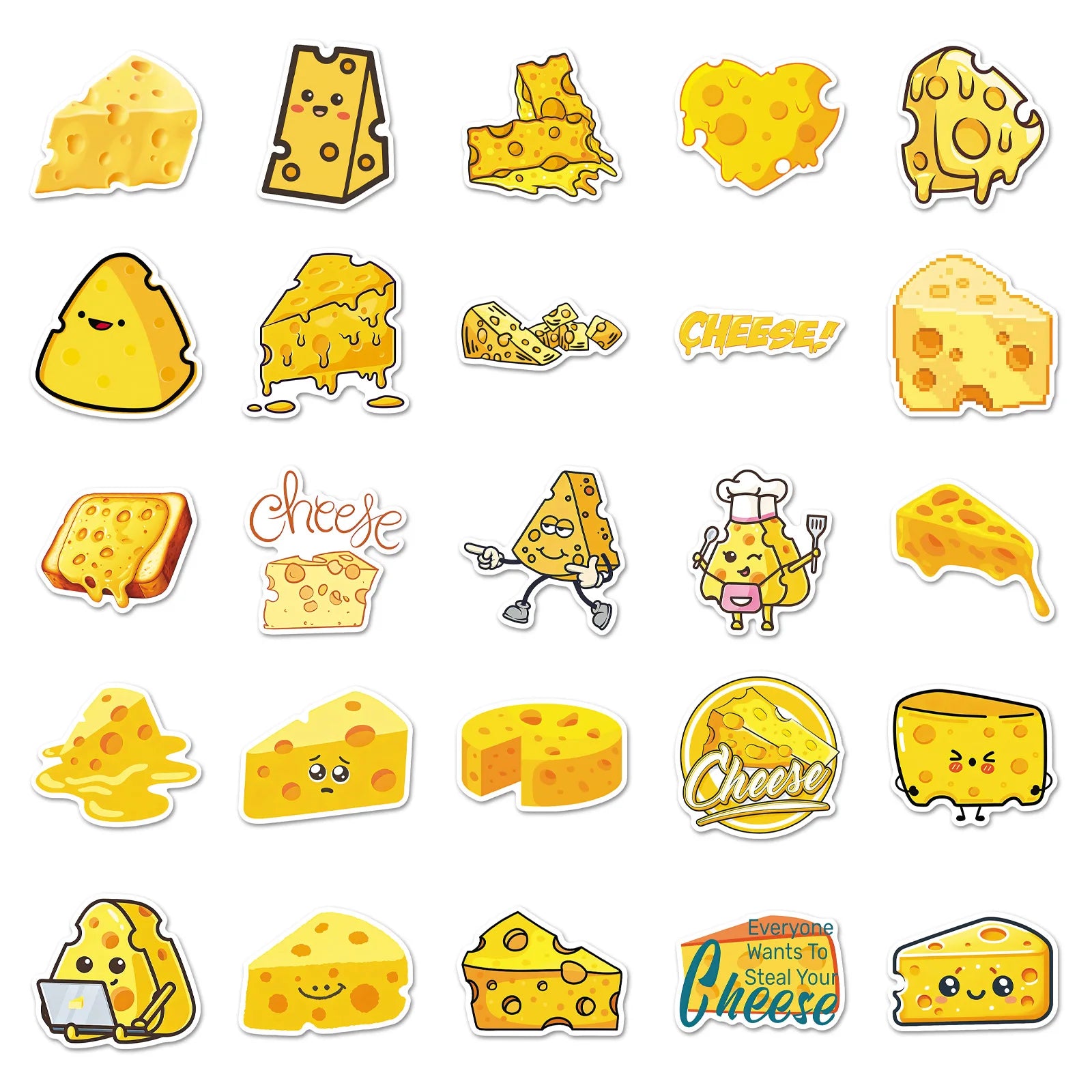 50/100PCS Cartoon Cheese Stickers Food Graffiti Decoration Notebook Water Bottles Storage Box Stationery Stickers