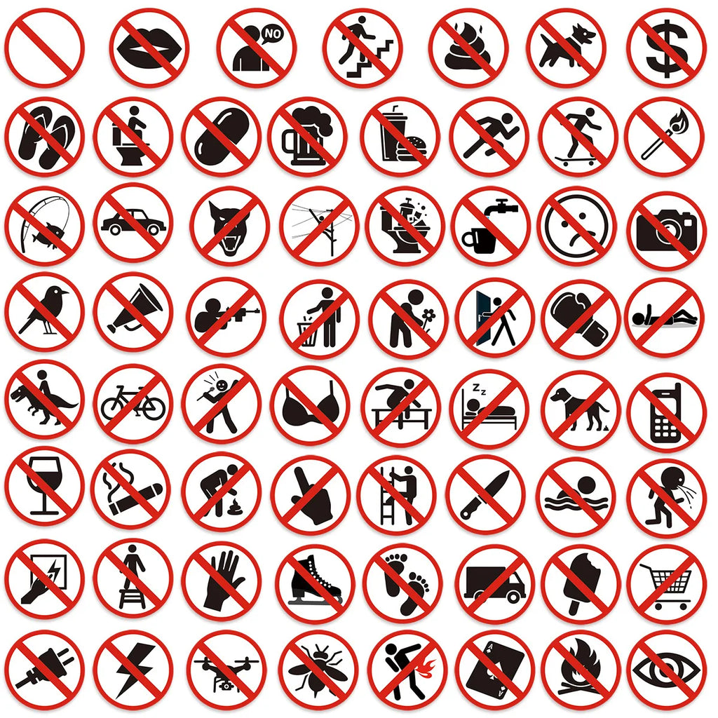 120PCS Funny No Sign Stickers Luggage Notebook Guitar Skateboard Waterproof PVC Stationery Stickers for Children Teens Adults