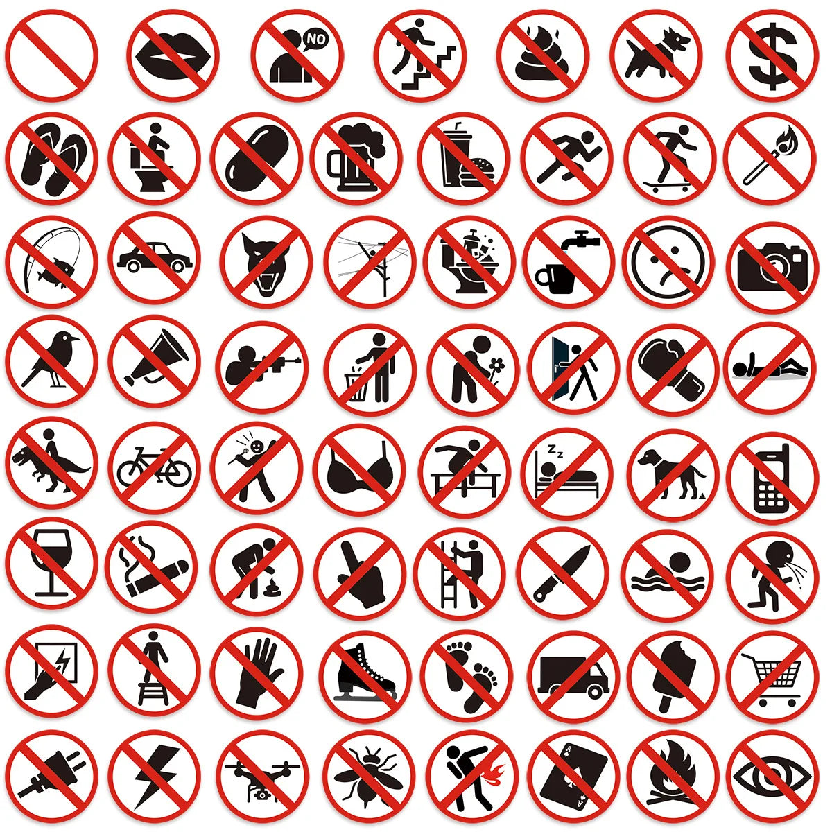 120PCS Funny No Sign Stickers Luggage Notebook Guitar Skateboard Waterproof PVC Stationery Stickers for Children Teens Adults