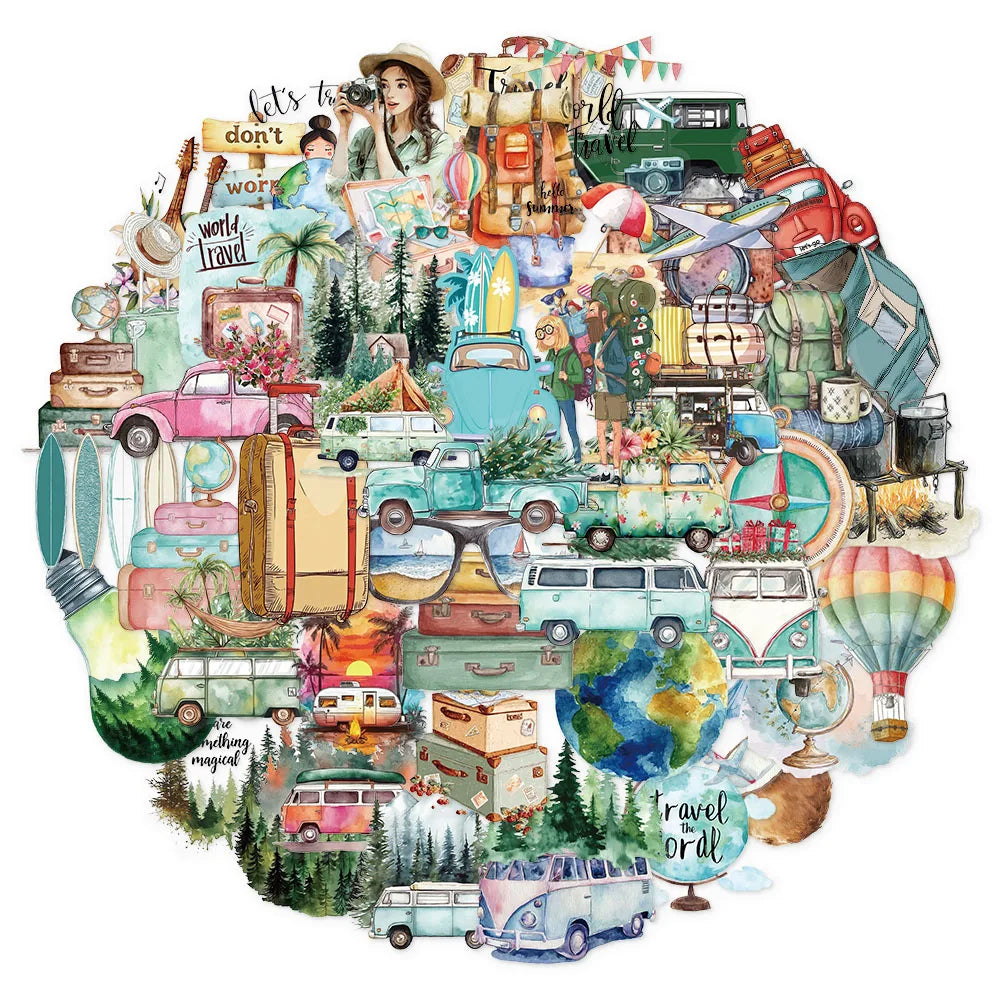50PCS Simple Outdoor Travel Series Landscape PET Stickers DIY Phone Case Laptop Tablet Toy Stickers