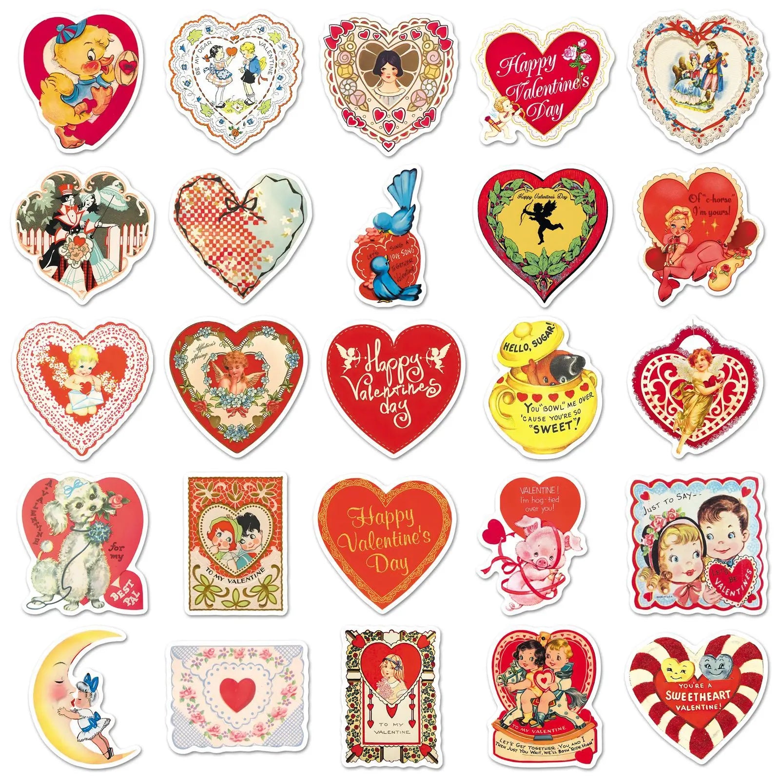 50/100PCS Retro Valentine's Day Stickers, Festival Love Victoria Style Waterproof Decorative Card Sticker