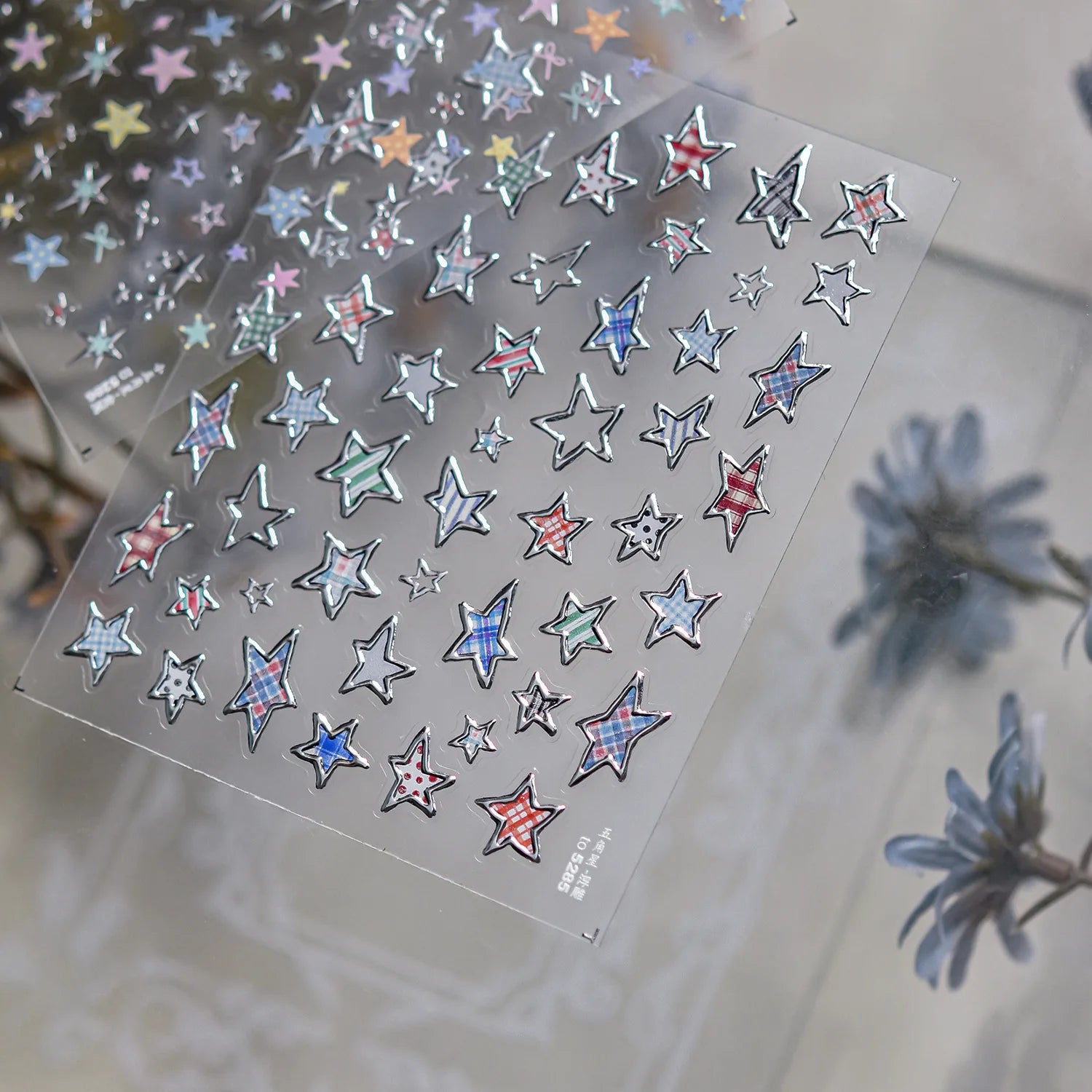 5D Bronzing Laser Pentagram Nails Sticker 3D Metallic Effect Exquisite Colorful Star Self Adhesive Nail Art Stickers Decals DIY