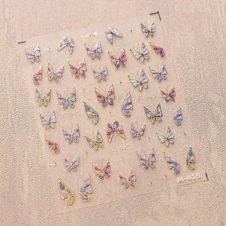 5D Butterfly Nail Stickers Sparkling Jelly Butterfly Nail Art Sticker Decorations Decals DIY Self Adhesive Slider Manicure Parts