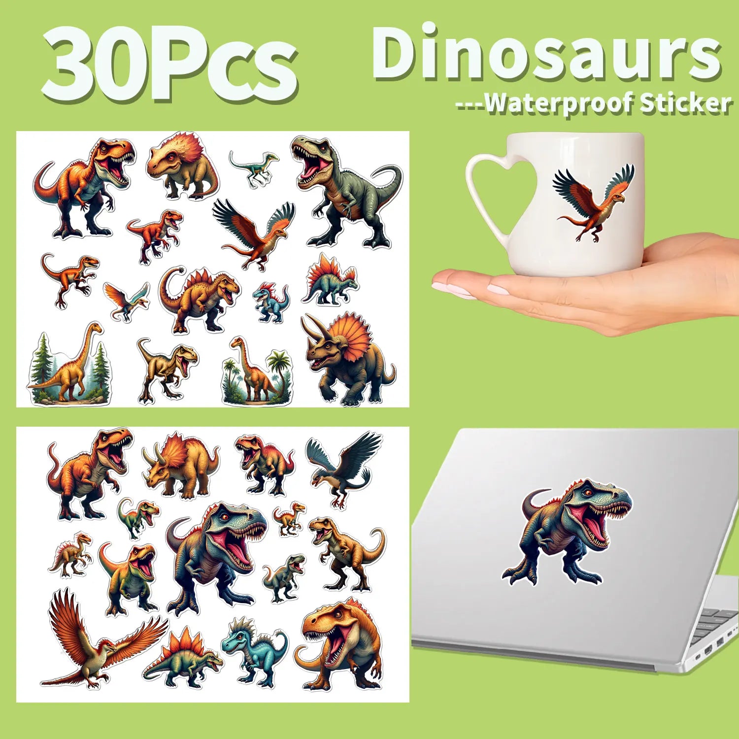 30Pcs/Set Irregular HD Dinosaurs Waterproof Stickers Reusable/No Residue DlY Craft Decoration Graffiti Scrapbooking Labels