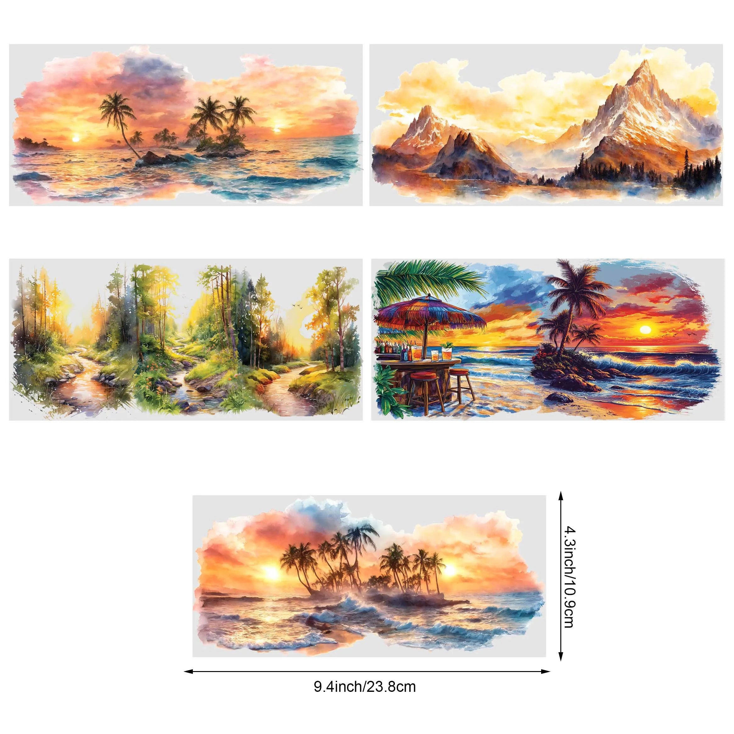 5 Sheets Sunset UV DTF Cup Stickers, DTF Transfer Stickers, Waterproof Beach Wipe-Off Transfer Paper for 16oz Glass, Mugs, Craft
