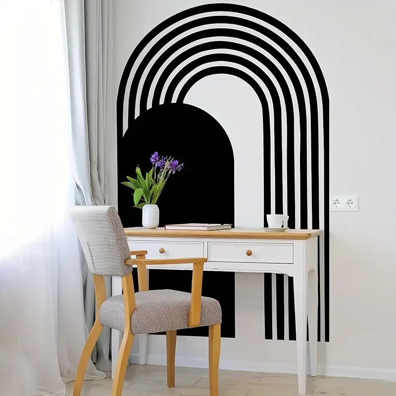 Geometric Removable Self-Adhesive, Suitable for Decorating Walls in Minimalist Style Archway Striped Black Wall Stickers,